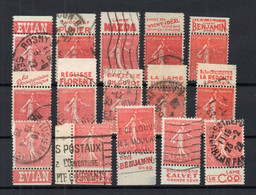 !!! 50 C SEMEUSE LIGNEE LOT DE 15 TIMBRES PUBLICITAIRES OBLITERES DIFFERENTS - Used Stamps
