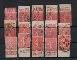 !!! 50 C SEMEUSE LIGNEE LOT DE 15 TIMBRES PUBLICITAIRES OBLITERES DIFFERENTS - Oblitérés