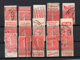 !!! 50 C SEMEUSE LIGNEE LOT DE 15 TIMBRES PUBLICITAIRES OBLITERES DIFFERENTS - Oblitérés