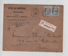 REF3627/ TP 76 (2) GB S/L. Recommandée L.Duvinage Office Des Inventions C. BXL 3/10 1908 > Paris C.d'arrivée - 1905 Grosse Barbe