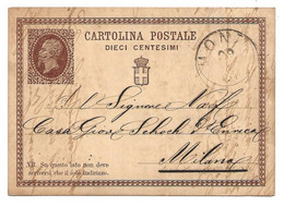 110 - 32 - Entier Postal Envoyé De Monza à Milano 1877 - Ganzsachen