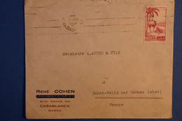 M16 MAROC  BELLE LETTRE 1947 PAR AVION CASABLANCA POUR ST FELIX FRANCE + BANDE DE 4 T.P+ AFFRANCHISSEMENT INTERESSANT - Storia Postale