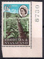 1963 RHODESIA & NYASALAND 6d BLUE COLOUR SHIFT POS LOWER LEFT CORNER SG44 VAR,  EXTREMLY RARE. - Rhodésie & Nyasaland (1954-1963)