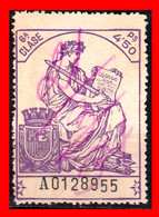 ESPAÑA  ( POLIZA FISCAL 6ª CLASE VALOR 4.50 PTAS. POLIZA Nº A 0128955. SERIE AÑO 1932-1939 - CON EL ESCUDO CORONA MURAL - Fiscales