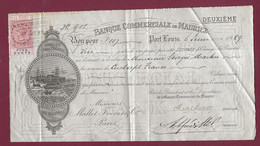 170321A - RARE 1889 BANQUE COMMERCIALE IL MAURICE Bon Valeur 107 Francs PORT LOUIS Mallet Frères & Cie - Illustré Port - Mauritius