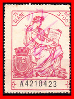 ESPAÑA  ( POLIZA FISCAL 7ª CLASE VALOR 3.00 PTAS. POLIZA Nº A4210423. SERIE AÑO 1932-1939 - CON EL ESCUDO CORONA MURAL C - Fiscales