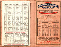 Calendrier Publicitaire 1895 COMPAGNIE D'ASSURANCES GENERALES Sur La Vie, Rue De Richelieu à Paris TBE 2 Scans - Formato Piccolo : ...-1900