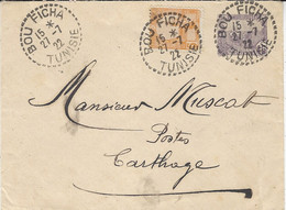 1922- Enveloppe E P 15 C + Compl.  5 C Oblit. BOU FICHA / TUNISIE  Pour Carthage - Cartas & Documentos