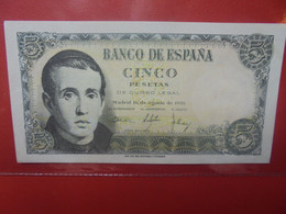 ESPAGNE 5 PESETAS 1951 Peu Circuler/Neuf  (B.22) - 5 Peseten