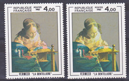 France 2231 Variétés Jaune Orange  Et  Jaune Vert Vermeer La Dentellière  Neuf ** TB MNH Sin Charnela - Varieteiten: 1980-89 Postfris