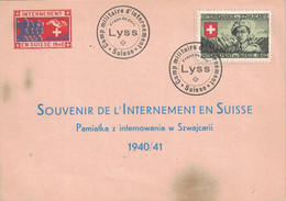 INTERNEMENT MILITAIRE EN SUISSE EN 1940 - ENVELOPPE AVEC VIGNETTE - CAMP DE LYSS. - Dokumente