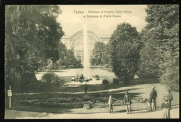 Torino Giardino Di Piazza Carlo Felice E Stazione Di Porta Nuova Animato Modiano - Parken & Tuinen