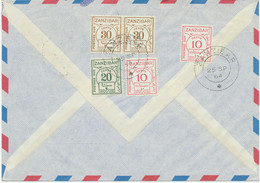 ZANZIBAR 1964 POSTAGE DUE 1 Sh. On Airmail-cvr From Germany EXHIBITION-ITEM - Zanzibar (...-1963)