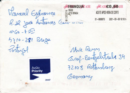 Portugal 2021. Brief Aus Braga Nach Rottenburg/Deutschland. Barfrankatur Schalterfreistempel (Entgelt Bezahlt) - Lettres & Documents