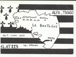 France, Bretagne, Flag & Map, Home Made QSL Card, 1988. - CB