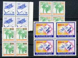 YUGOSLAVIA 1987/92 Postal Service 4 Different Superb U/M Blocks Of Four VARIETY - Geschnittene, Druckproben Und Abarten