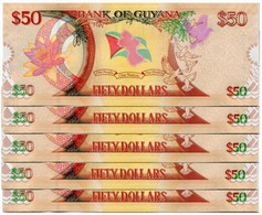 GUYANA  2016 $50 UNC FDS SET 5 BANCONOTE IN SERIE AA602837/41 - Guyana