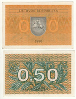 LITHUANIA  0.50 Talonas   1991   P31a   (without Text On Front)   UNC - Lithuania