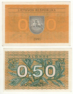 LITHUANIA  0.50 Talonas   1991   P31a   (without Text On Front)   UNC - Lituania