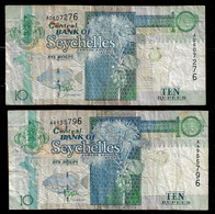 SEYCHELLES BANKNOTE - 2 USED NOTES 10 RUPEES (NT#02) - Seychellen