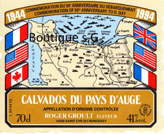 Etiquettes Vin Calvados Pays D Auge Commémoration 50 Anniversaire Debarquement Histoire Roger Groult 1994  Histoire - Altri & Non Classificati
