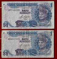 MALAYSIA BANKNOTE - 2 USED NOTES 1 RINGGIT VF (NT#02) - Maleisië