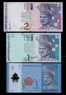 MALAYSIA BANKNOTE - 3 NEW NOTES 1,2 RINGGIT UNC (NT#02) - Maleisië