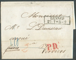 LAC De LENNEP 27.7.1854 Vers Verviers + Griffe P.D. (rouge) Vers VERVIERS - Verso : Dc Rouge ALLEMAGNE PAR VERVIERS  TB - Preussen