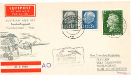 Saarbrucken Frankfurt Wien 1958 - Saar Sarre - Sonderflugpost AUA - 40 Jahre Flugpost - 1er Vol - Inaugural Flight - First Flight Covers