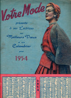 CALENDRIER 1954 : Dernière Page De La Revue VOTRE MODE, Meilleurs Voeux Et Calendrier à Ses Lectrices - Mode