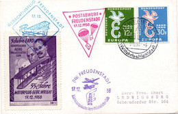 St Wendel 1958 - Postabwurf Freudenstadt - Parachute Parachutisme - Saar Sarre - Vignette Biplan Wright - 2 Scans - Cartas & Documentos