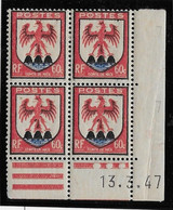France N°758 - Variété Vaguelettes Blanches - Bloc De 4 Coin Daté - Neuf ** Sans Charnière - TB - Unused Stamps