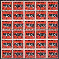 ZAMBIA 1964 4d COW Block Of 30, 20 Franked With Original Gum 10 Mint Vf + Scans - Koeien