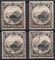 4x New Zealand 1936/42  SG #583,a,b,c  4d - Mitre Peak MLH & Used Diferent Perfs - Gebruikt