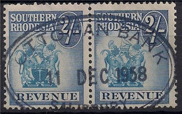 Southern Rhodesia Revenue Duty Stamp 2/ 11-12-1958 OVAL "OTTOMAN BANK" CANCEL - Rhodésie & Nyasaland (1954-1963)