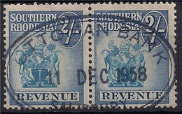Southern Rhodesia Revenue Duty Stamp 2/ 11-12-1958 OVAL "OTTOMAN BANK" CANCEL - Rhodesia & Nyasaland (1954-1963)