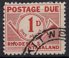 Rhodesia Nyasaland SG#1D Postage Due 1961 WITH GREAT "KITWE" CANCEL EXTRA RARE!! - Rhodésie & Nyasaland (1954-1963)