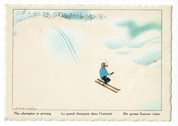 Carte Illustrée Samivel - The Champion In Privacy, Le Grand Champion Dans L'intimité, Skieur Fumant La Pipe Sur Ses Skis - Samivel