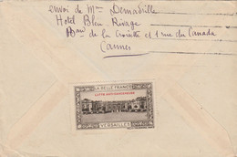 PAIX 50C + VIGNETTE VERSAILLES LUTTE ANTI CANCEREUSE LETTRE CANNES 19/11/36 POUR SAIGON COCHINCHINE - Covers & Documents