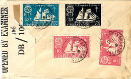 1943- Enveloppe De St Pierre Et Miquelon  Affr. France Libre à 2,50 F. Pour New York -censures Française Et Américaine - Storia Postale