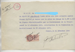 TIMBRES FISCAUX DE MONACO QUITTANCE N°7 50 C Brun-orange Sur Document Du 30 Decembe 1940 - Fiscale Zegels