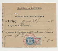 FISCAUX DE MONACO QUITTANCE N°5 10 C Vert Olive Bleu Et Rouge 26 Février 1945 - Fiscali