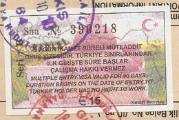 Turquie 2010 - VISA Entrées Multiples 15€ - Timbre Taxe - Portomarken