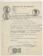 FISCAUX DE MONACO SERIE UNIFIEE  De 1949 N°19 1000F Vert Sur Papier Timbre 3 F Et 2F Le  3 Mars 1954 - Fiscaux