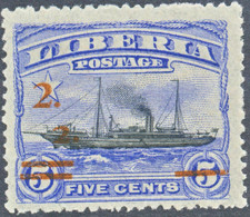 LIBERIA 1916 2 C. On 5 C. Coastal Steamer, Superb U/M, MAJOR ERROR & VARIETY - Liberia