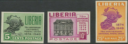 LIBERIA 1950 75 Jahre Weltpostverein UPU Postfr. Kab.-Satz ABARTEN UNGEZÄHNT - Liberia