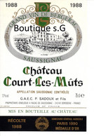 Etiquettes Vin Vignobles Bergerac Chateau Court Les Muts 1988 Medaille D Argent Sadoux GAEC Dordogne Razac Saussignac - Bergerac