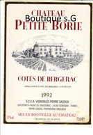 Etiquettes Vin Vignobles Bergerac Chateau Petite Borie Pierre Sadoux SCEA Dordogne Razac Saussignac 1992 - Bergerac