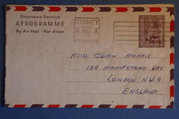 M19 AUSTRALIE BELLE LETTRE AEROGRAMME 1966 SYDNEY POUR LONDRES ENGLAND + AFFRANCHISSEMENT PLAISANT - Storia Postale