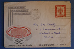 M19 AUSTRALIE BELLE LETTRE AEROGRAMME 1957 CAMBERWELL POUR DETROIT USA + JEUX OLYMPIADES MELBOURNE+ AFFRANCH PLAISANT - Lettres & Documents